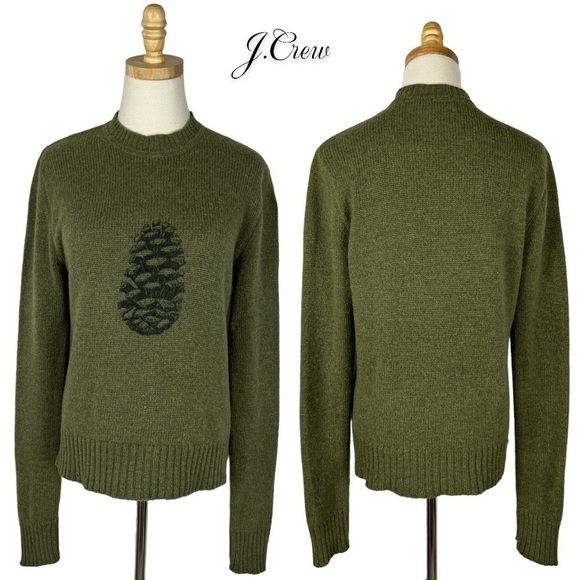 J.Crew RARE vintage pinecone motif heathered olive lambswool sweater *iamwarrior - Picture 3 of 10